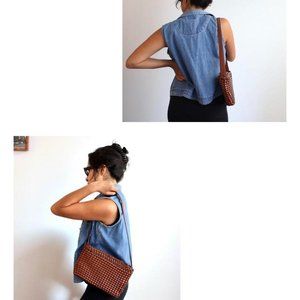 90s NINE WEST Woven Brown Vintage Small Shoulder Bag Faux Leather